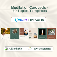 Meditation Carousels, 30 topics of Canva templates