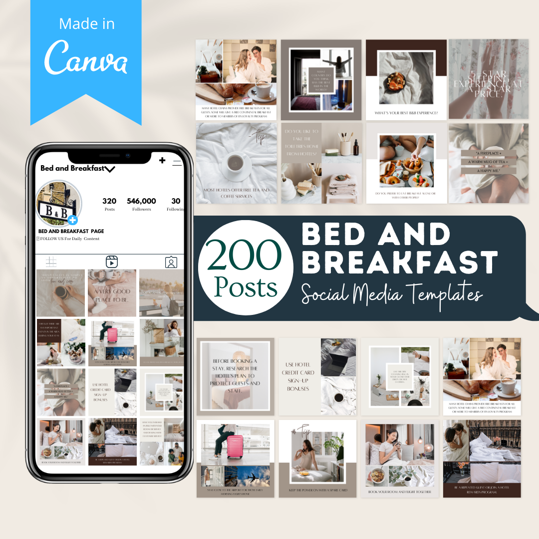 200 Bed and Breakfast Posts Social Media Canva Templates