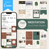 Made in Canva: Meditation Bundle, 700 Social Media Templates, shown in an Instagram feed and post grid