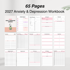 2027 Anxiety and Depression Workbook, 65 pages, editable Canva template