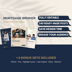 Mortgage broker templates: fully editable, 240 ready-made posts, plus 6 bonus sets