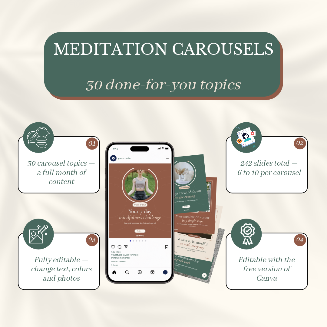 30 done-for-you topics, fully editable in Canva