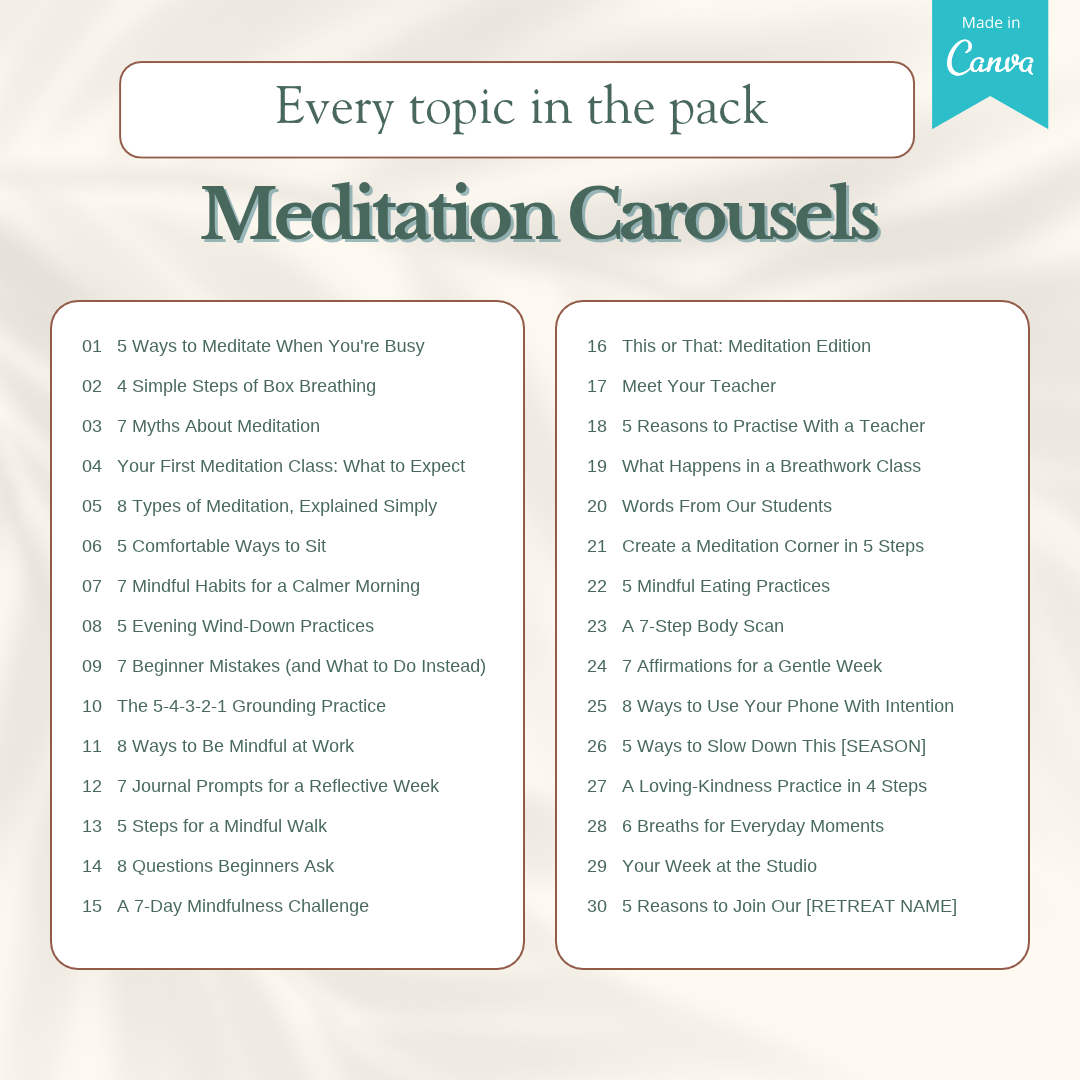 Every topic in the Meditation Carousels pack