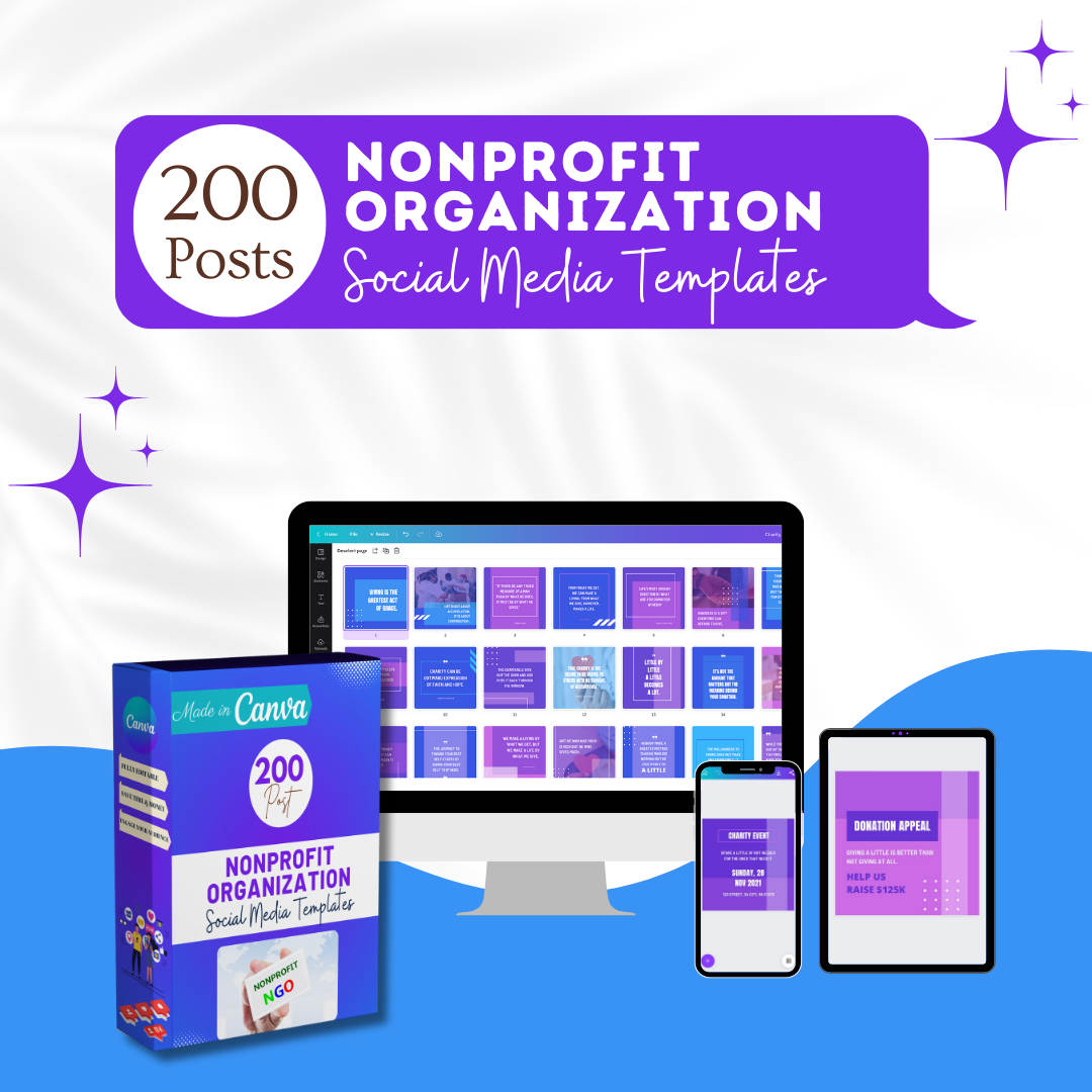 200 Nonprofit Organization Posts -  Social Media Templates