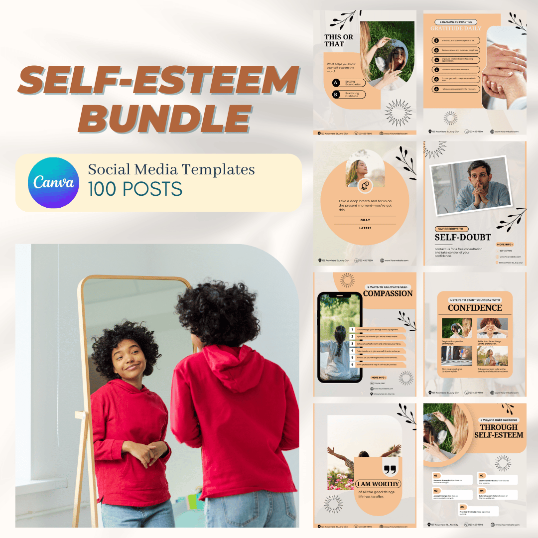 100 Self-Esteem Canva Templates