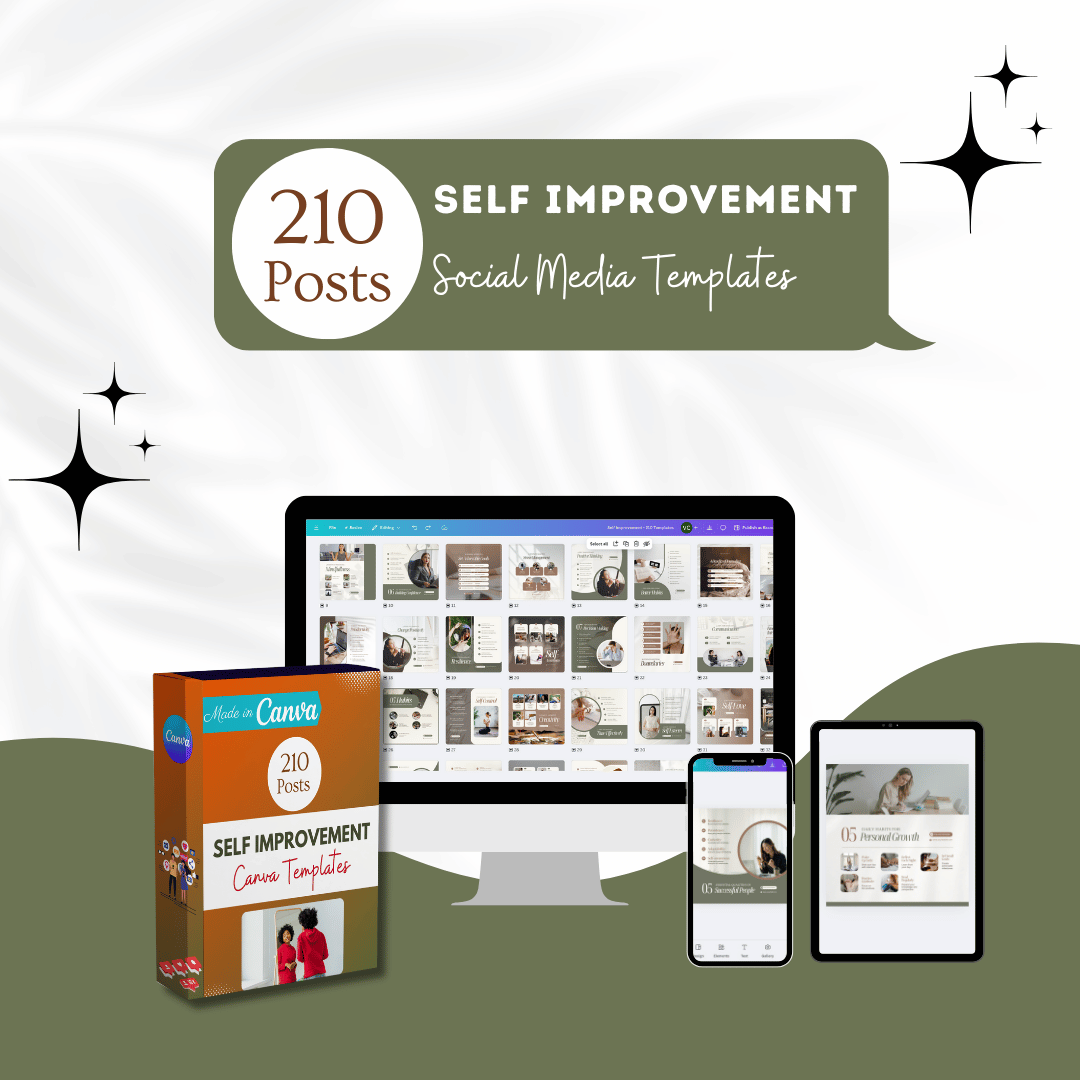 210 Self Improvement Posts - Social Media Templates