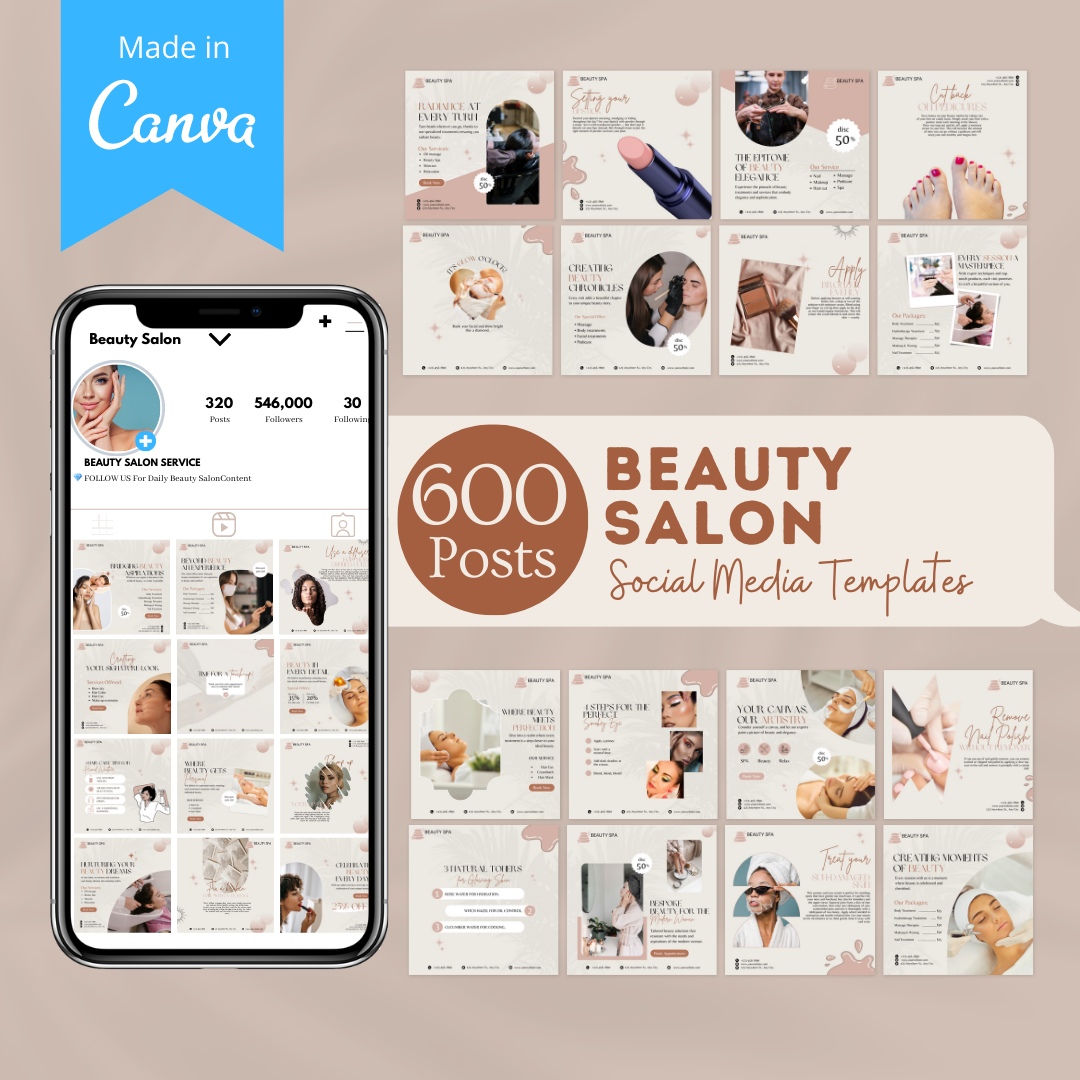 600 Beauty Salon Posts- Social Media Templates