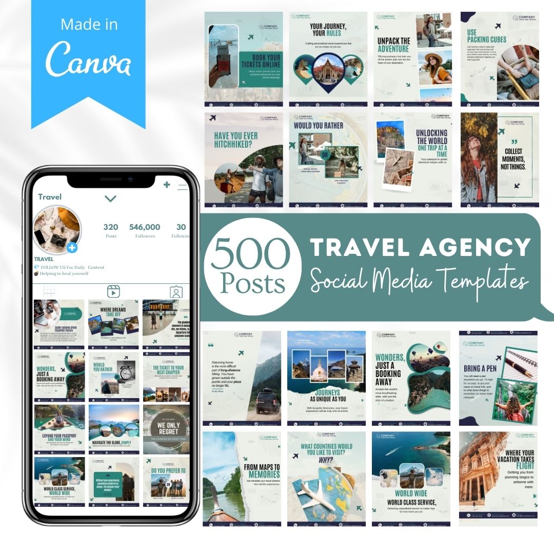 500 Travel Agency Posts - Social Media Templates