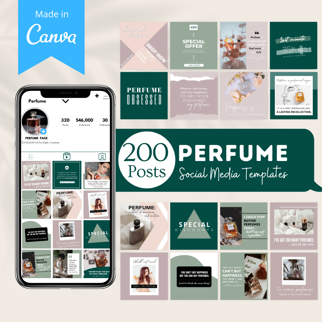 200 Perfume Posts -  Social Media Canva Templates