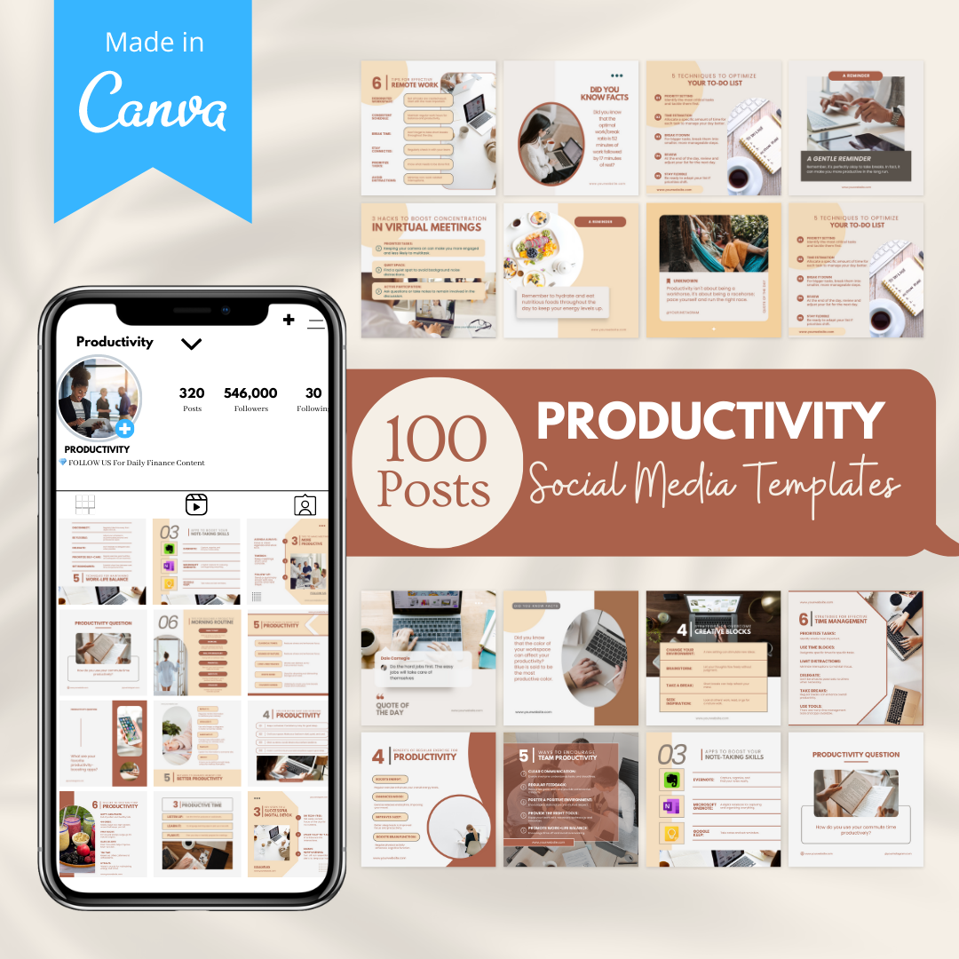 100 Productivity Posts - Social Media Templates