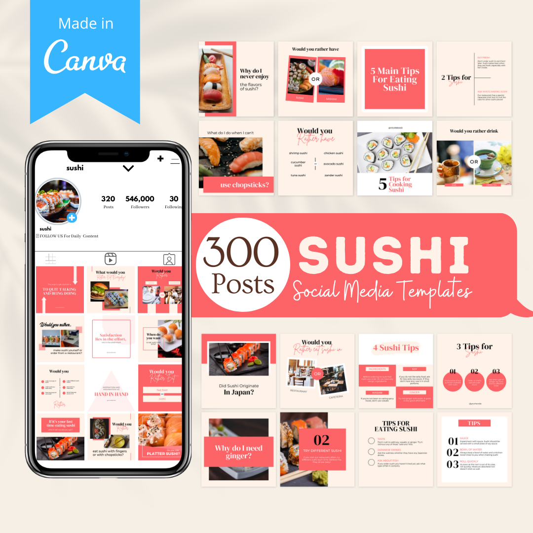 300 Sushi Posts - Social Media Templates