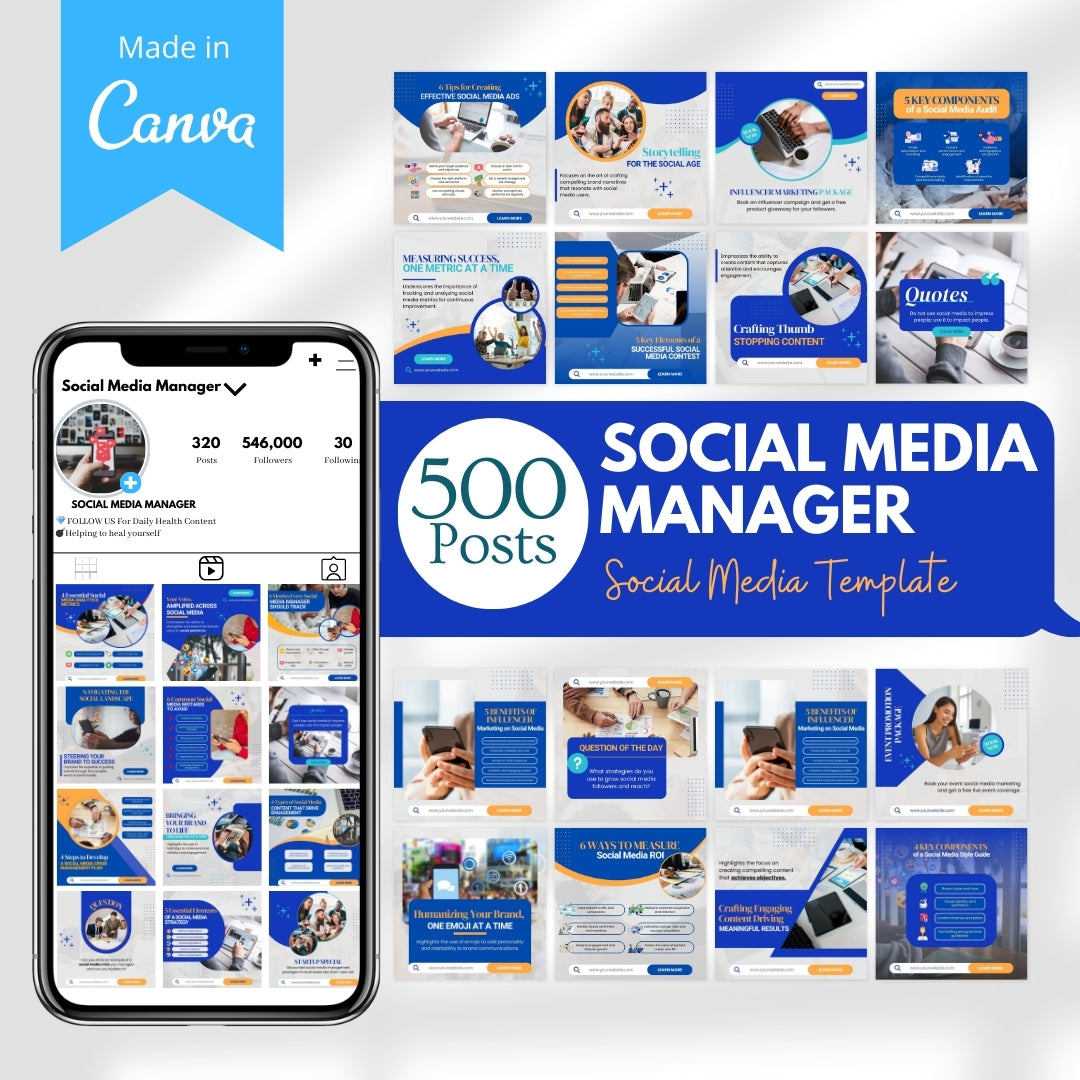 500 Social Media Manager Posts - Canva Templates