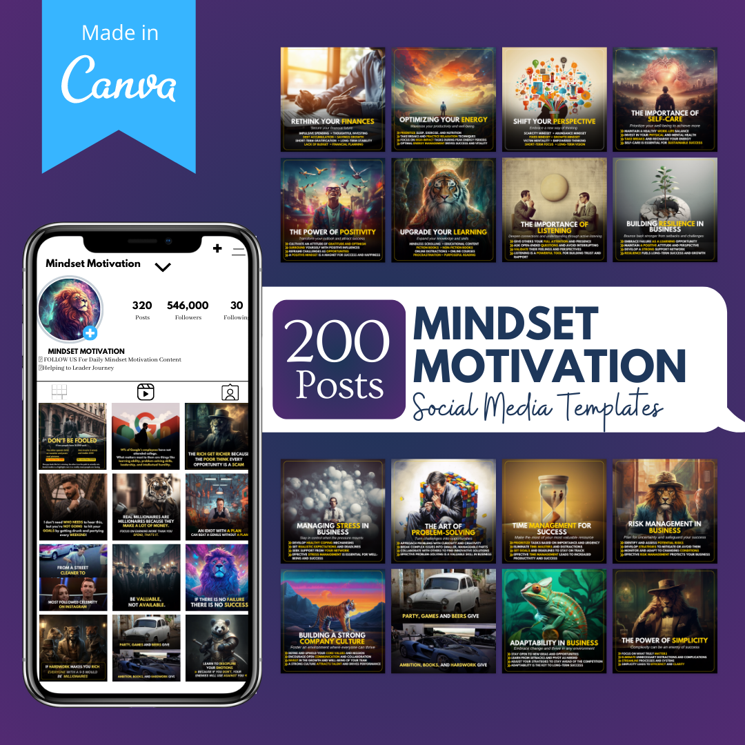 200 Mindset Motivation Posts - Social Media Templates – Viralcontent.design