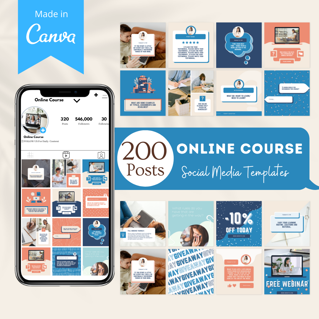 200 Online Course Posts - Social Media Templates – Viralcontent.design