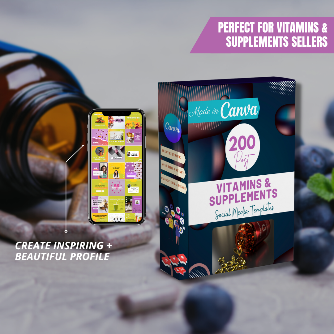 200 Vitamins & Supplements Posts - Social Media Templates