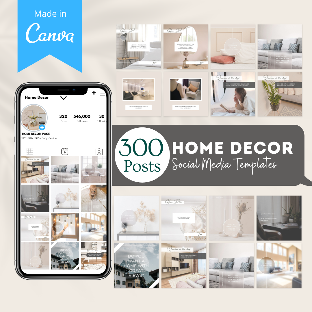 300 Home Decor Posts - Social Media Canva Templates – Viralcontent.design