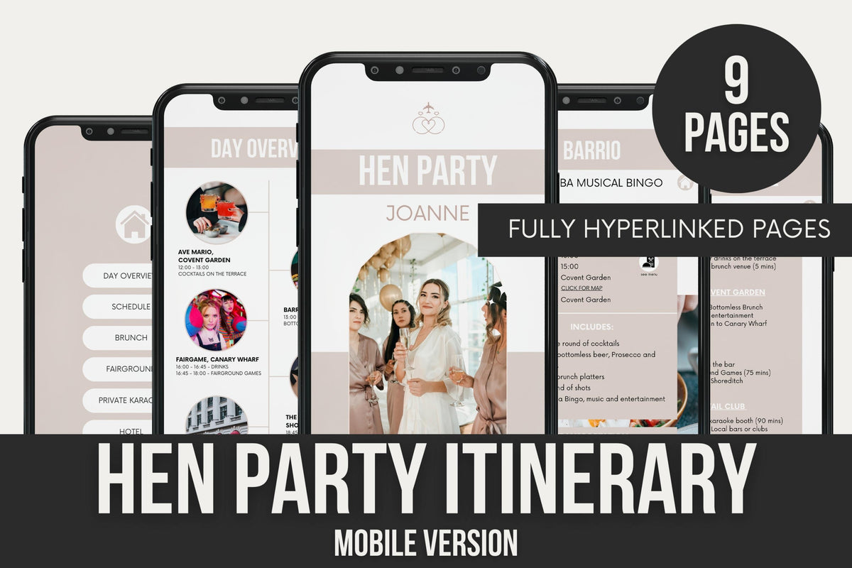 Hen Party Itinerary Template | Mobile | 9 Pages