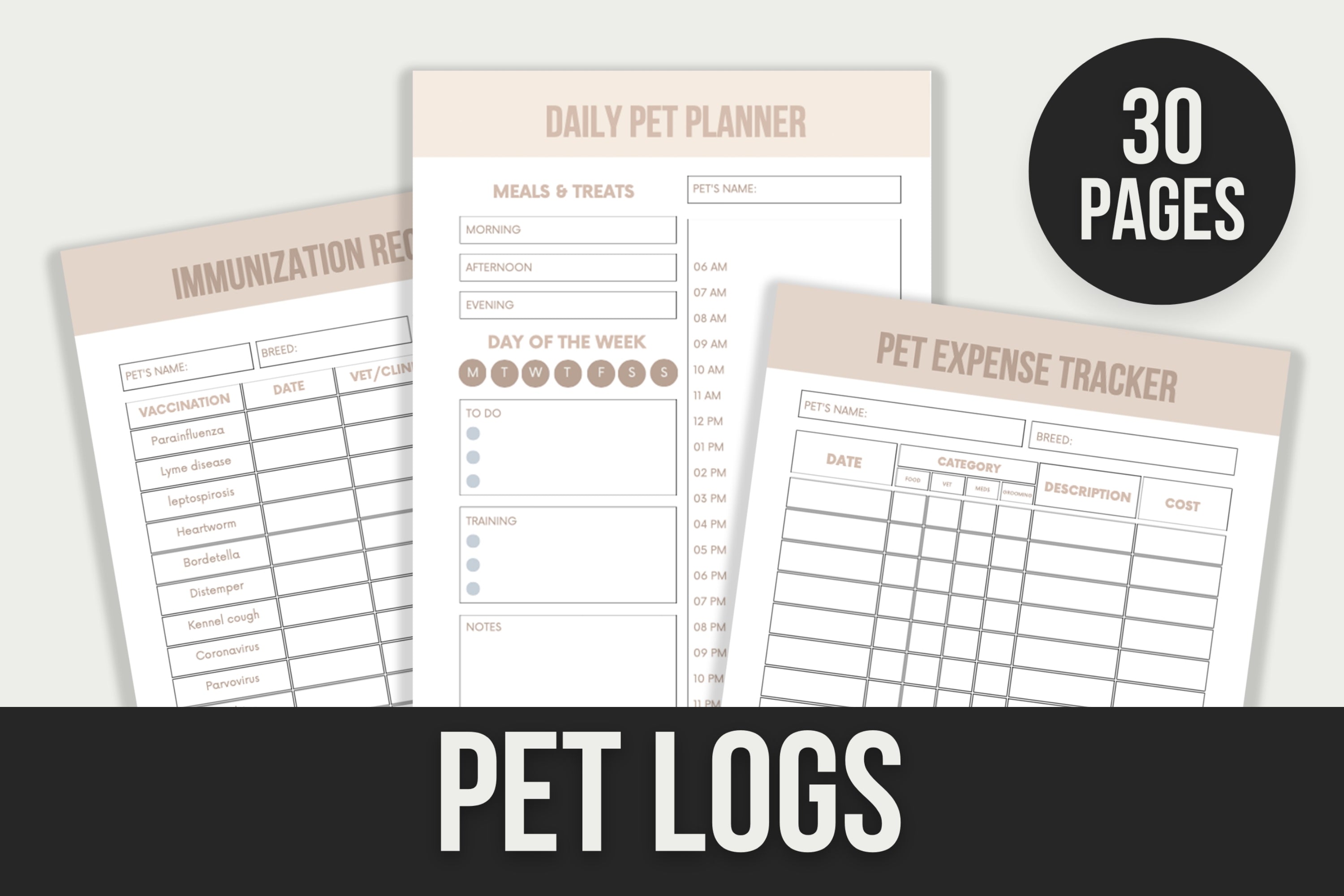 Pet Logs Bundle - 30 Pages