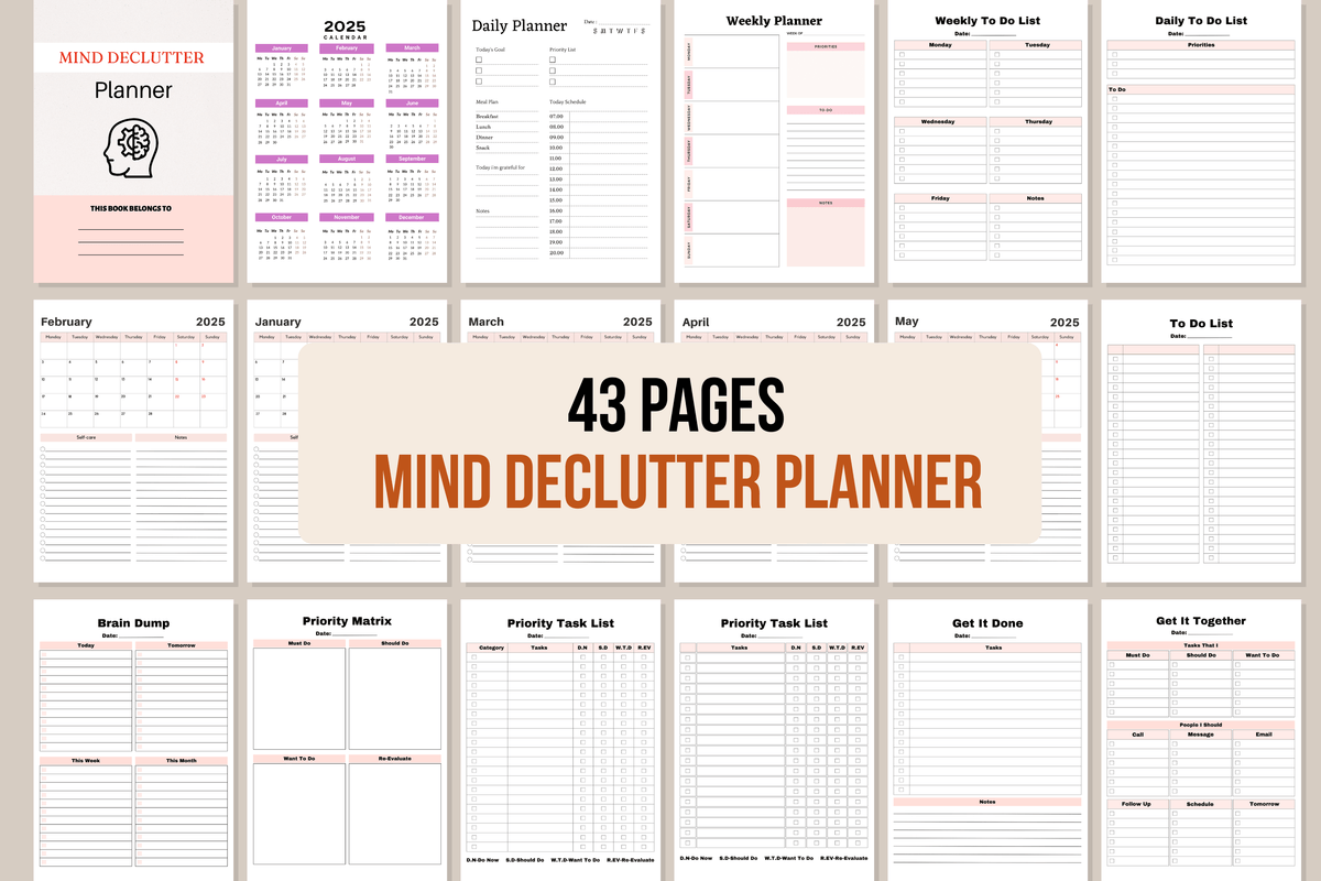 Mind Declutter Planner: 43 Pages