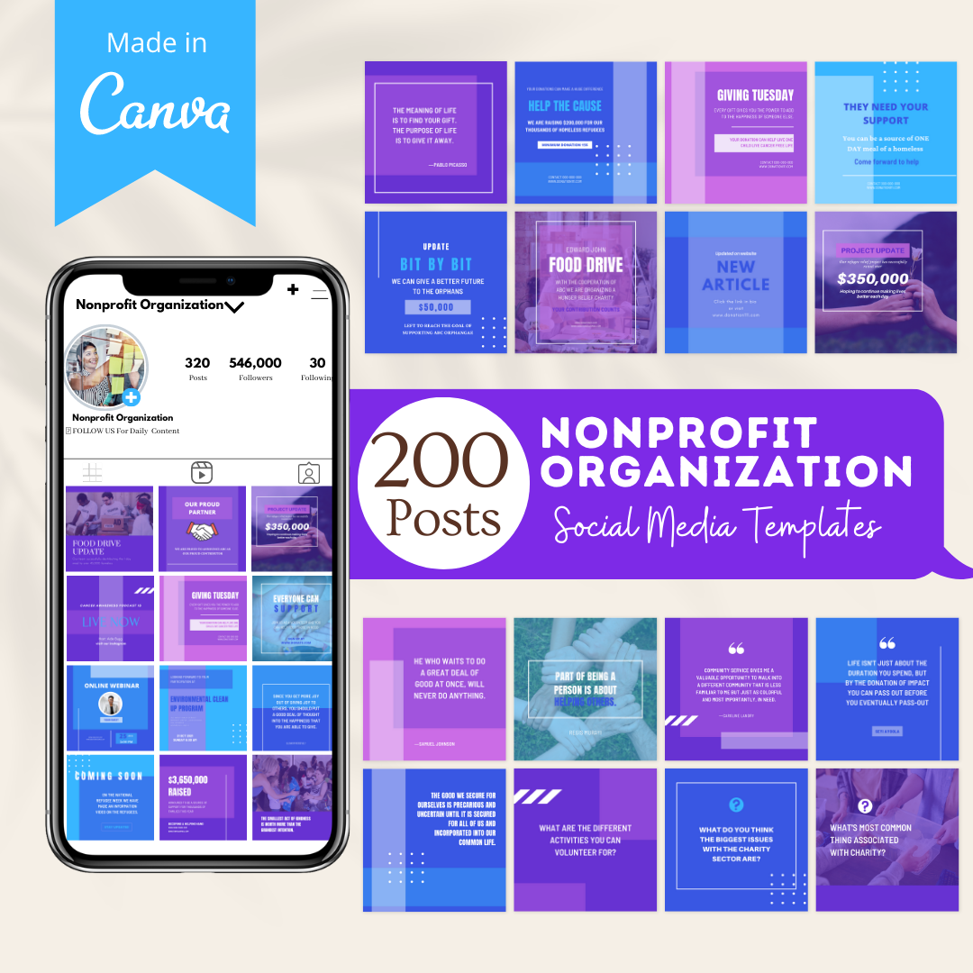 Organizations Posts 200 Nonprofit Organization Posts - Social Media Templates ...