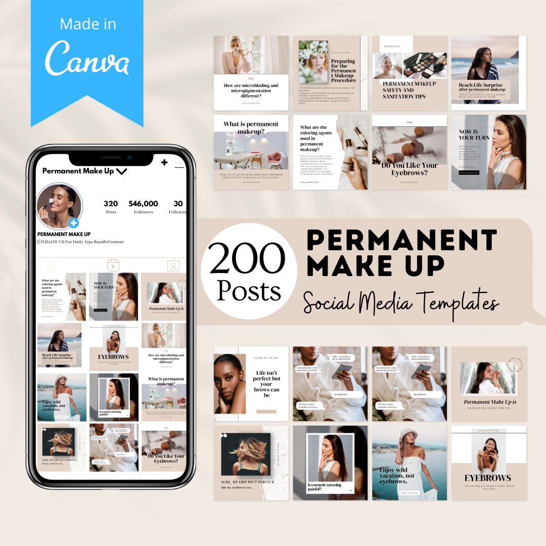 200 Permanent Make Up Posts - Social Media Canva Templates