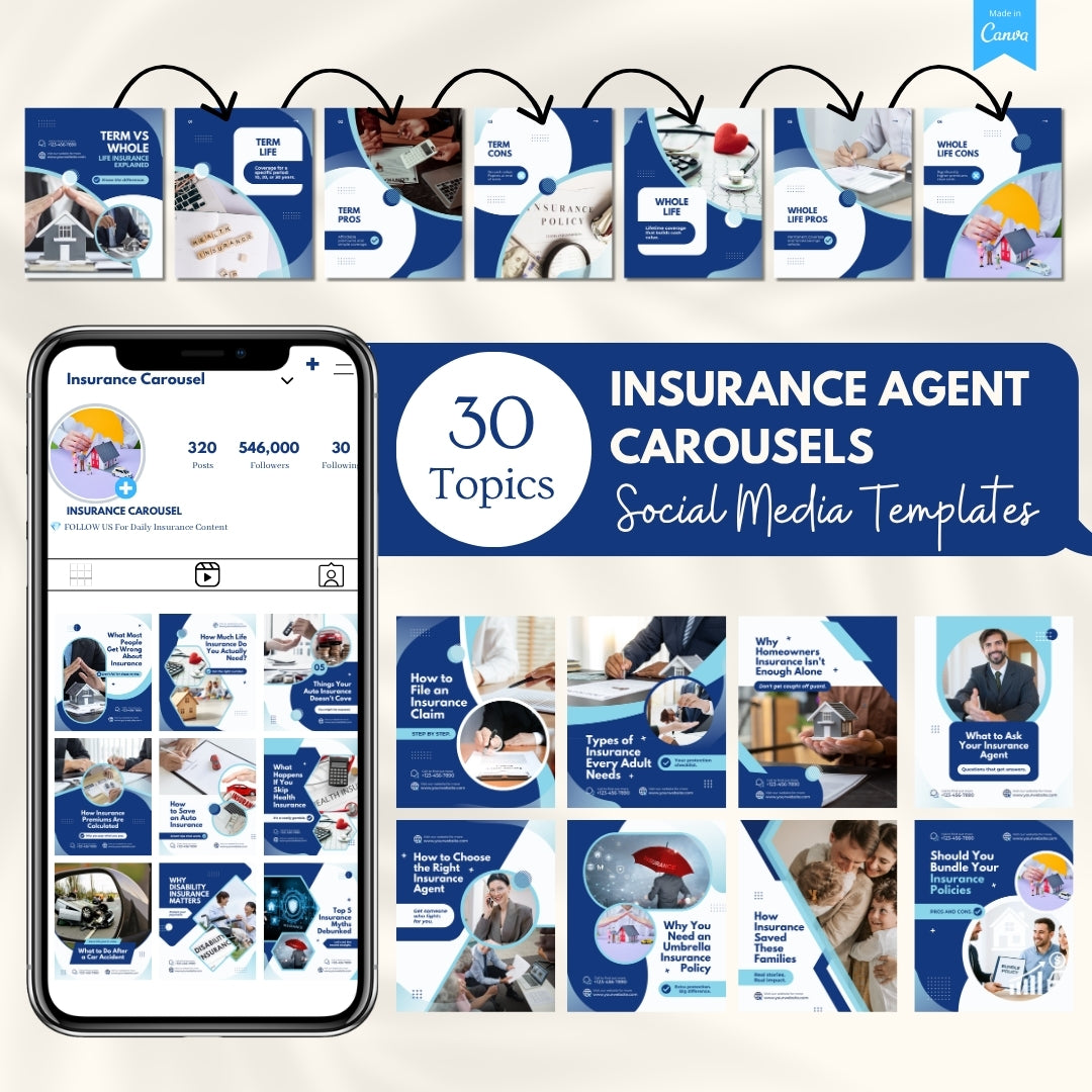 Insurance Agent Carousels Bundle - 30 Done-For-You Topics
