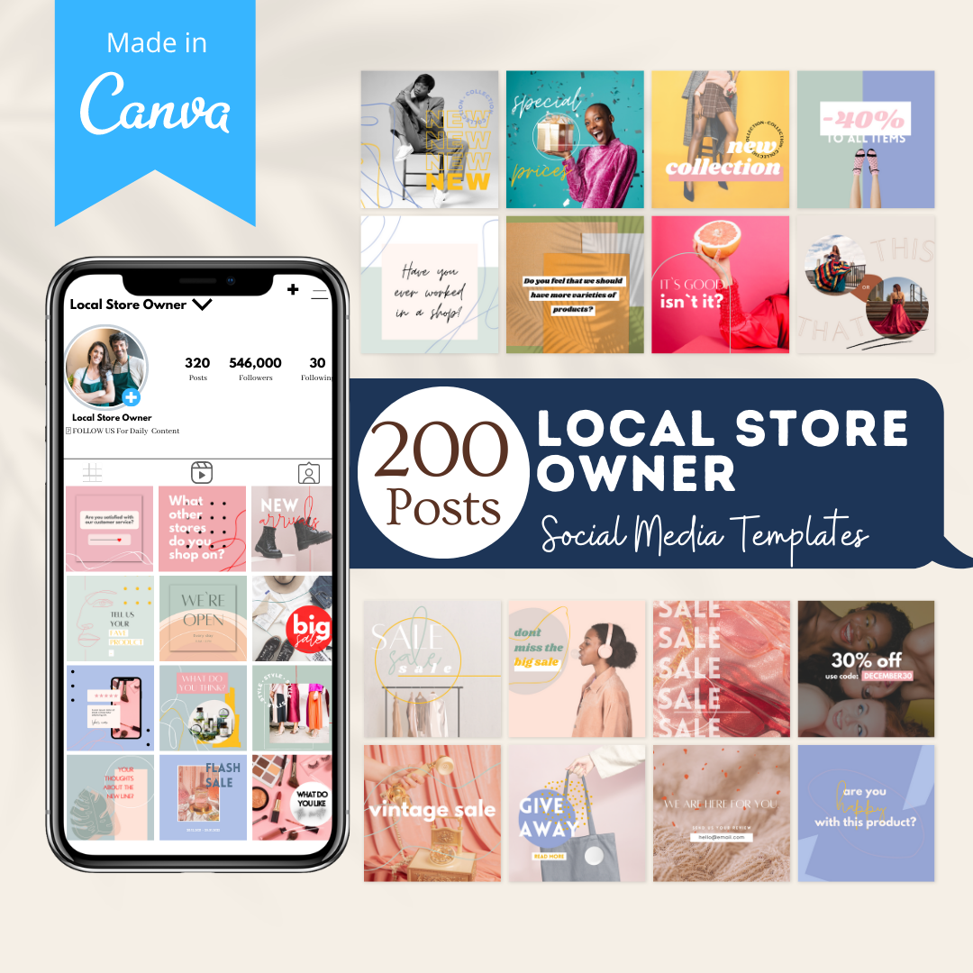 Shop Local Posts 200 Local Store Owner Posts - Social Media Templates – Viralcontent.design