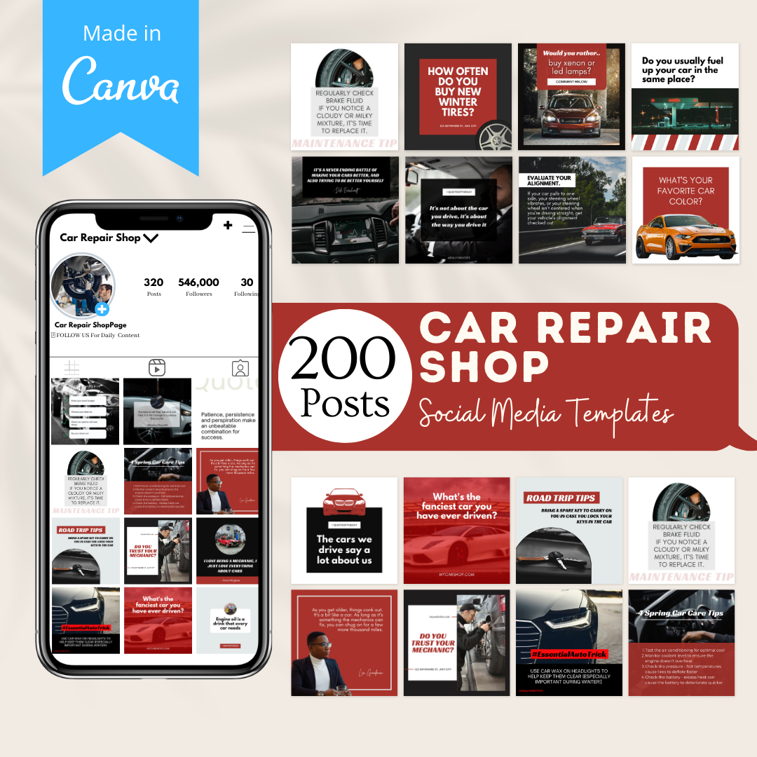 200 Car Repair Shop Posts - Social Media Templates – Viralcontent.design