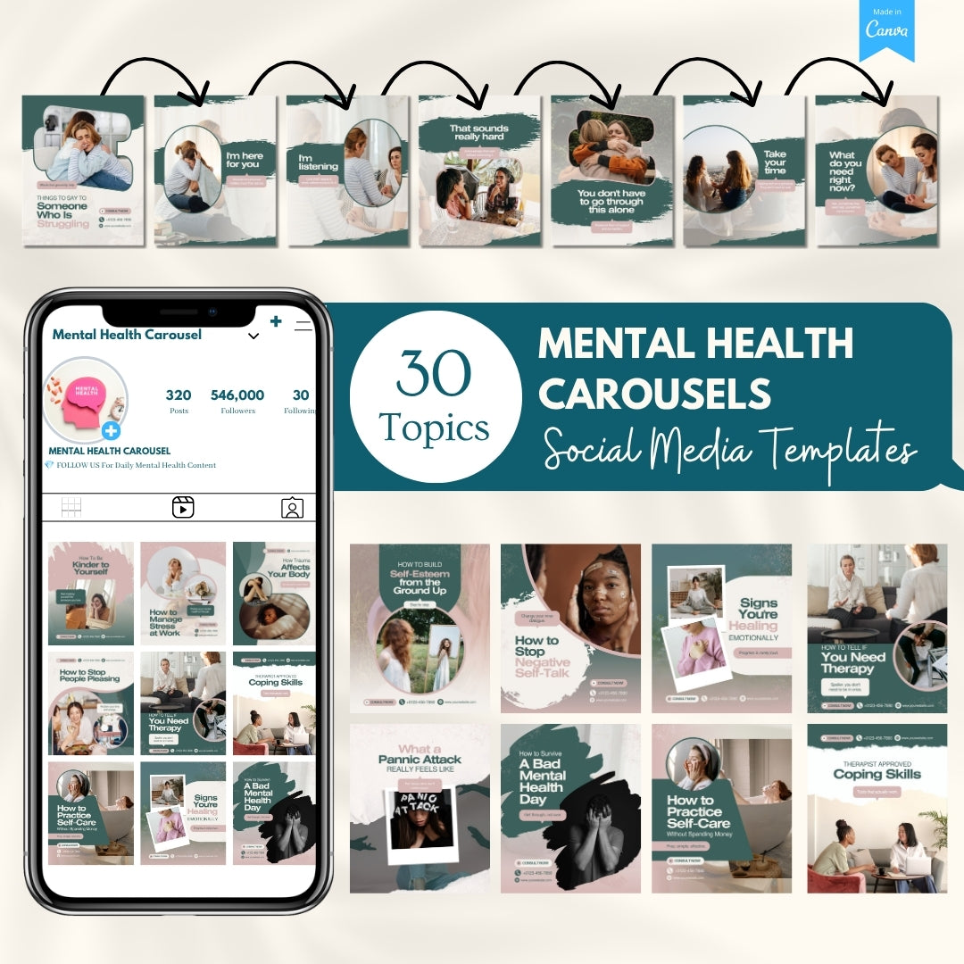 Mental Health Carousels Bundle - 30 Done-For-You Topics
