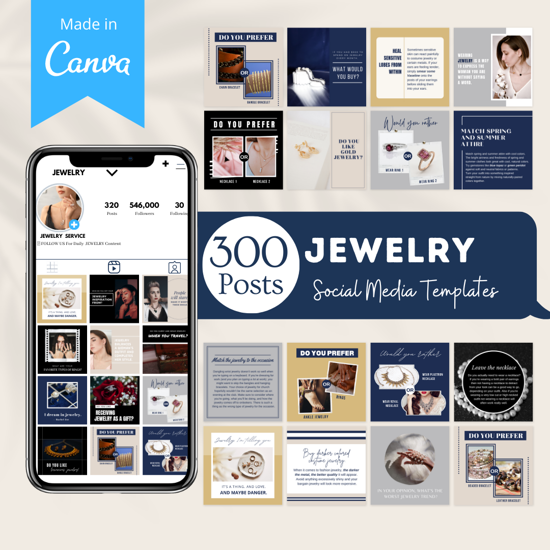 300 Jewelry Posts - Social Media Canva Templates