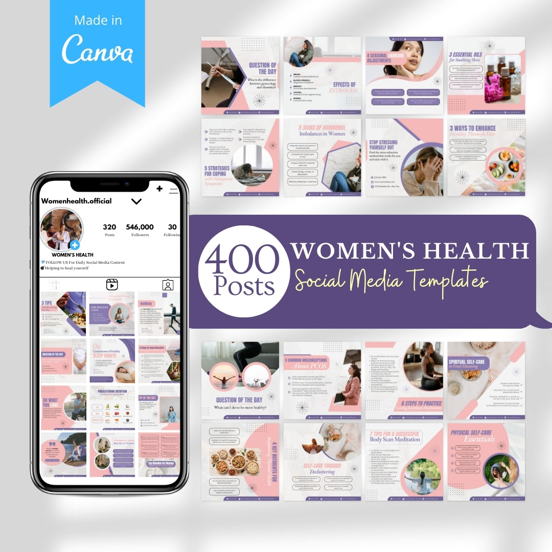 400 Women's Health  Posts - Social Media Templates