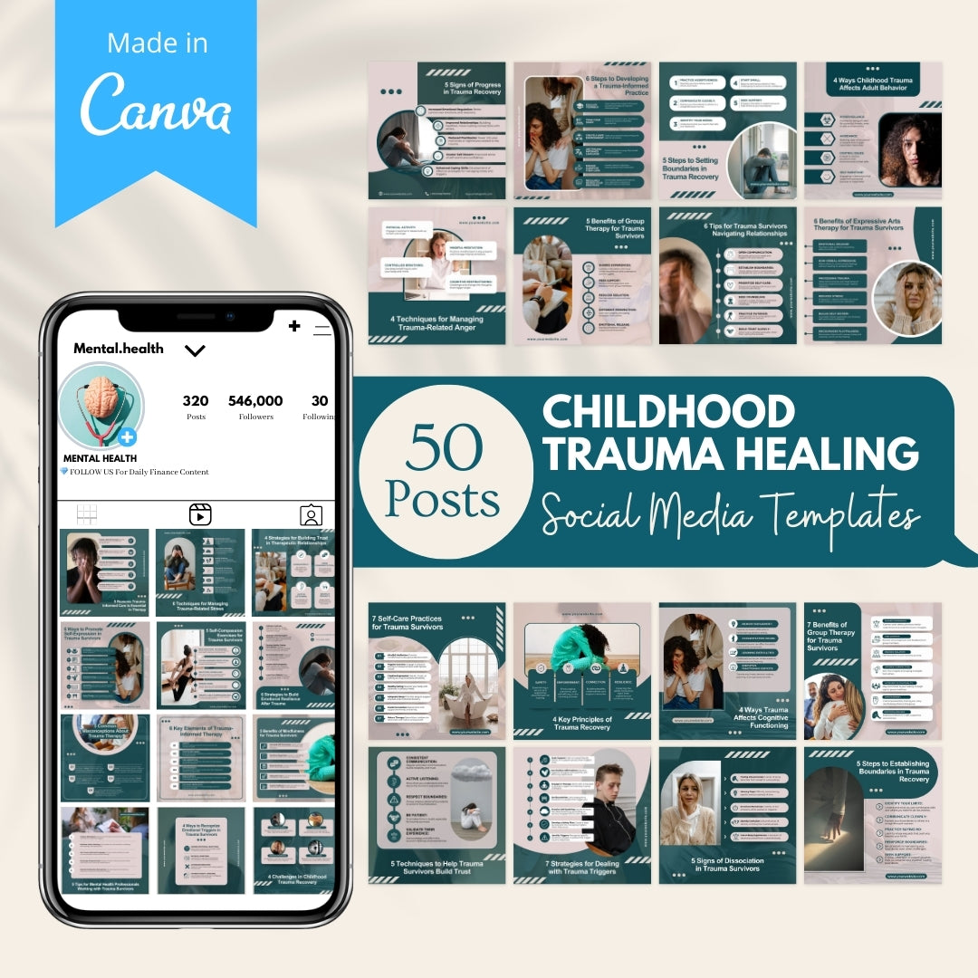 50 Childhood Trauma Healing Canva Templates