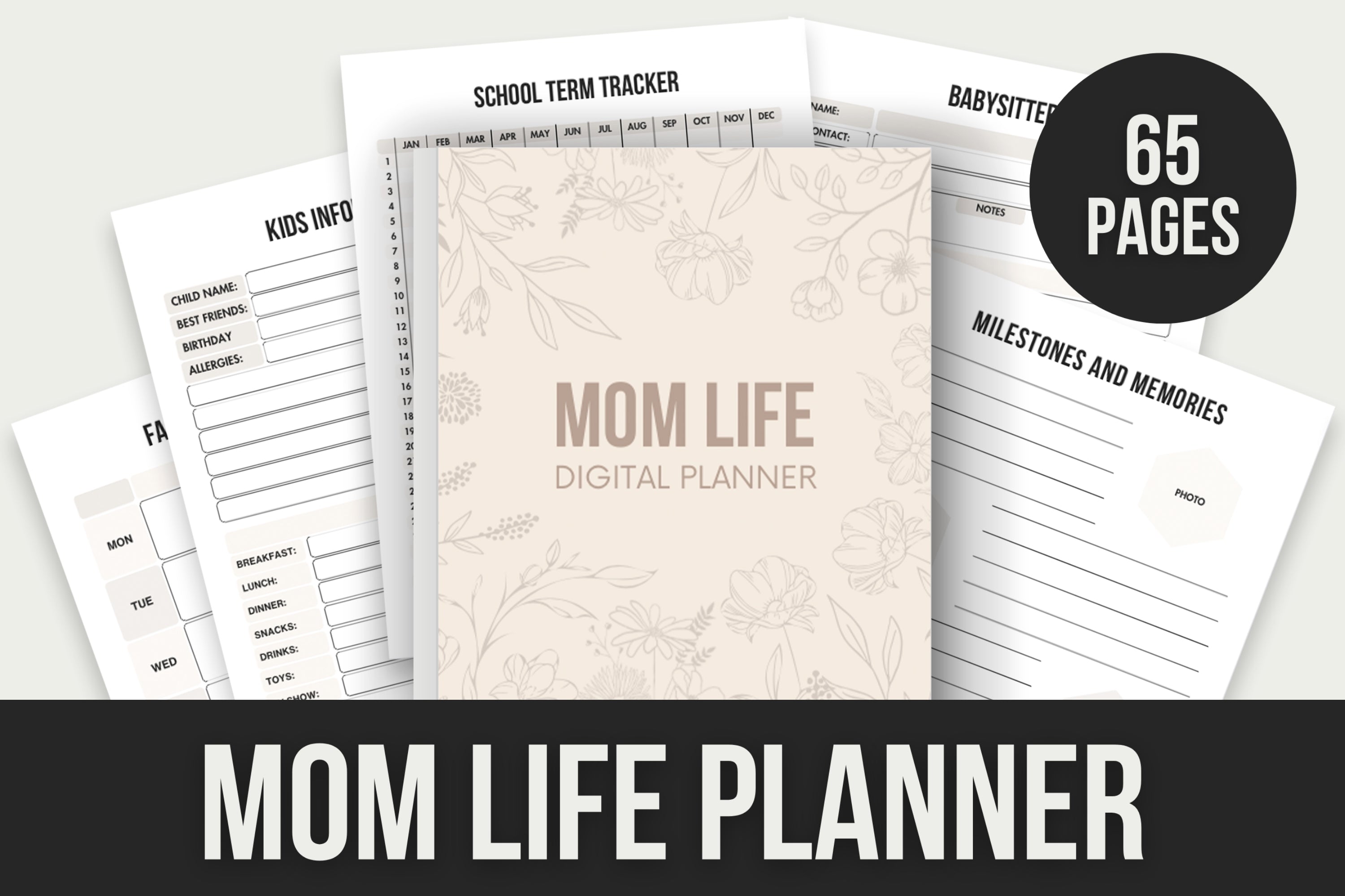 Mom Life Digital Planner - 65 Pages