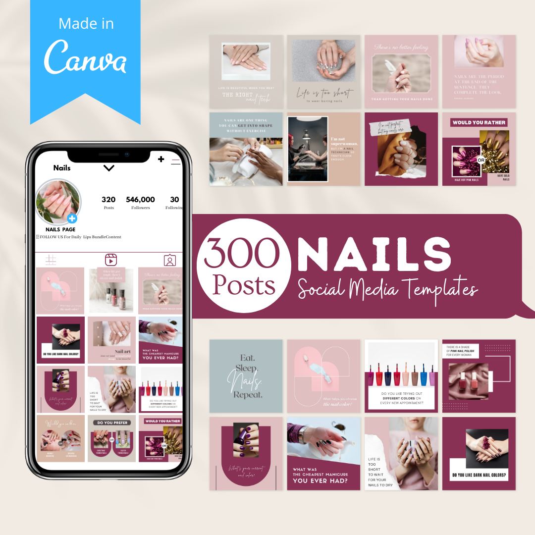 300 Nails Posts - Social Media Canva Templates