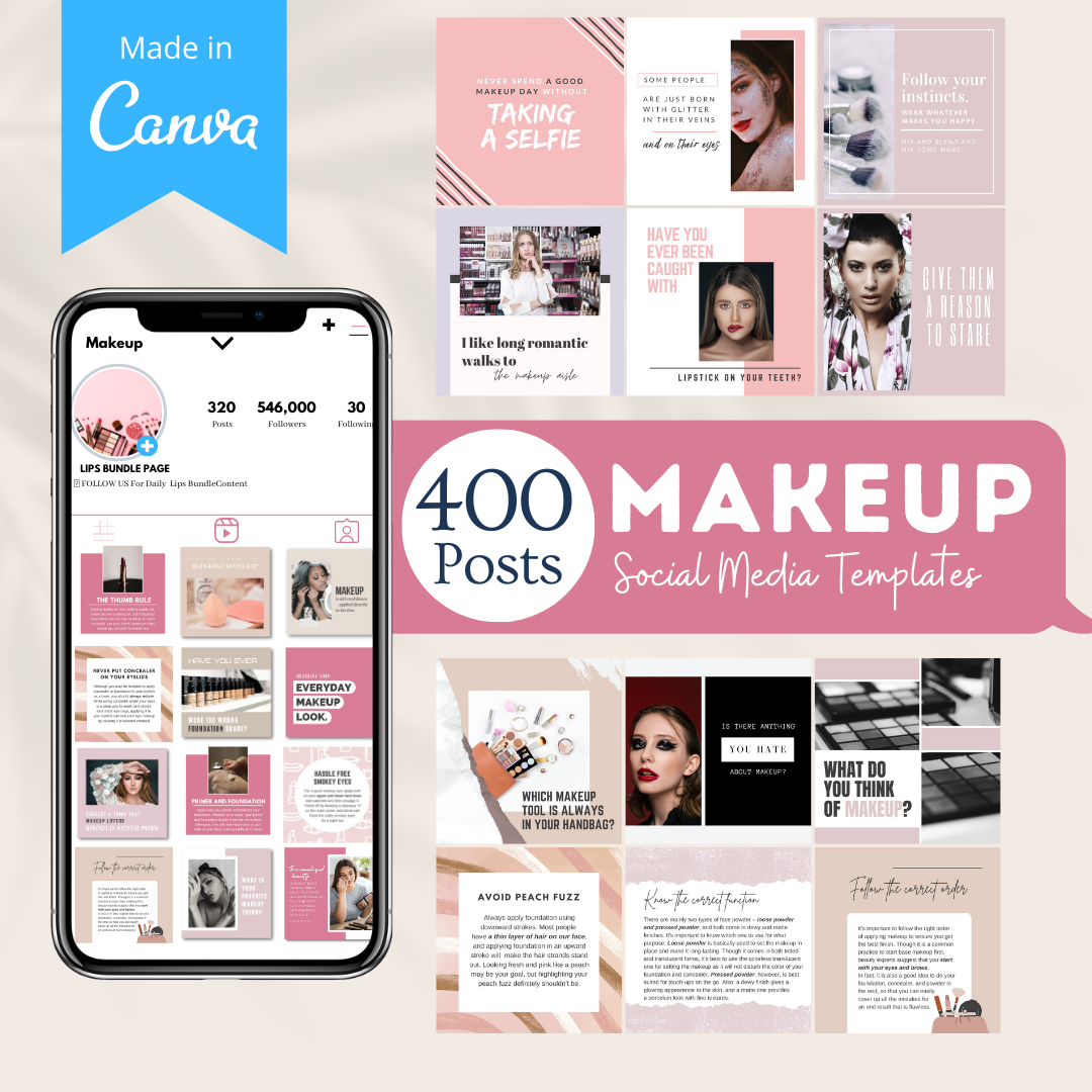 400 Makeup Posts - Social Media Canva Templates