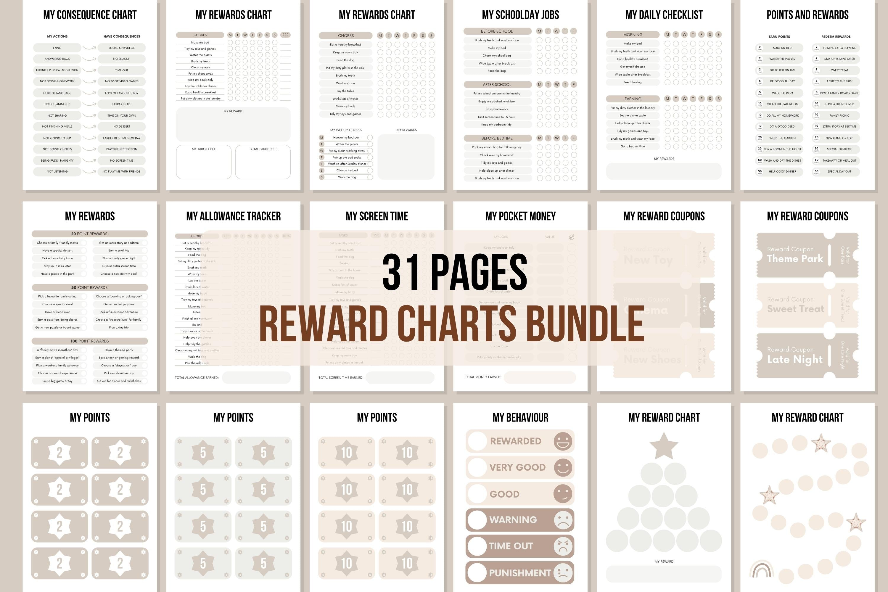 Daily Rewards Layout Reward Charts Bundle - 31 Pages – Viralcontent.design