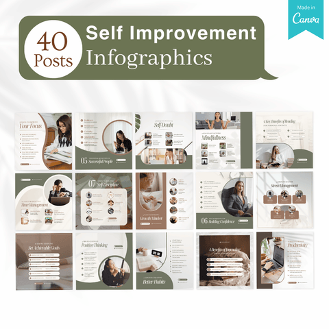 210 Self Improvement Posts - Social Media Templates