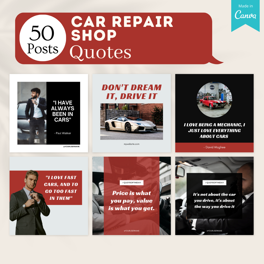 200 Car Repair Shop Posts - Social Media Templates – Viralcontent.design