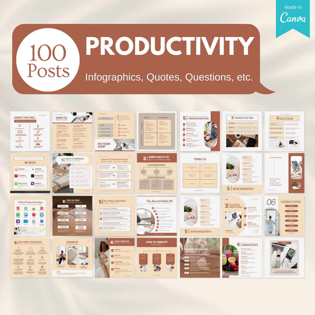 Productivity Post 100 Productivity Social Media Canva Templates – Viralcontent.design