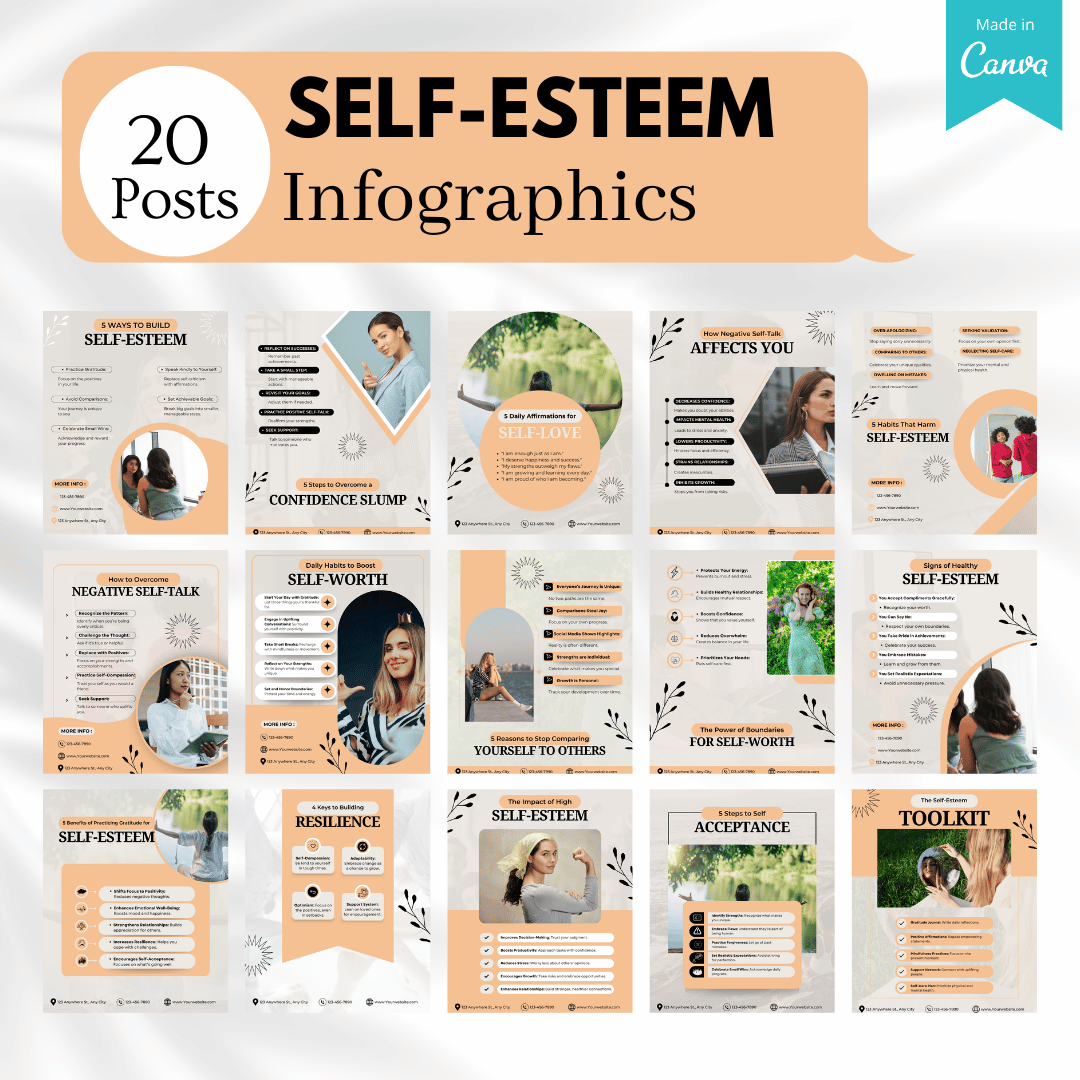 100 Self-Esteem Canva Templates