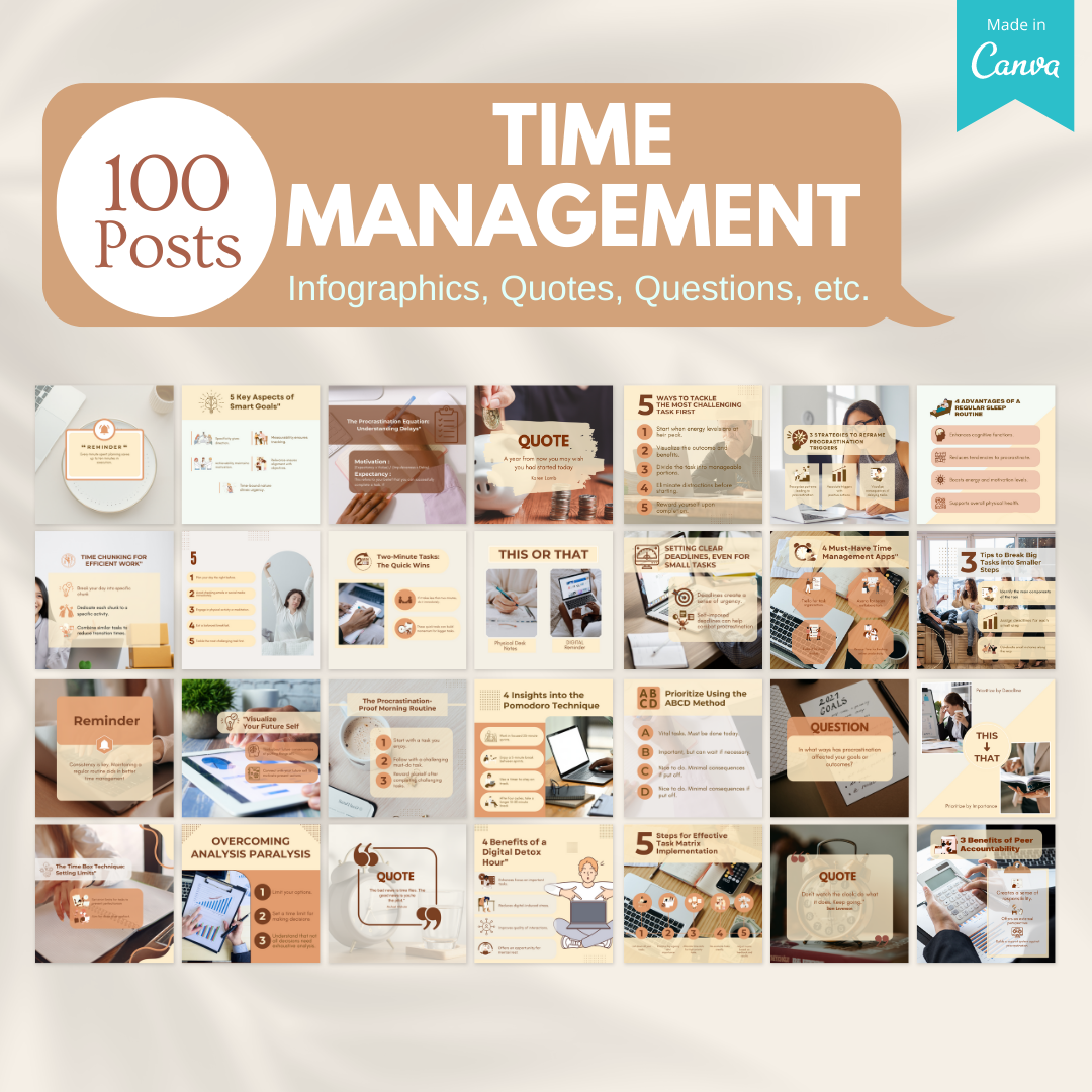 Time Fill Post 100 Time Management Posts- Social Media Templates – Viralcontent.design