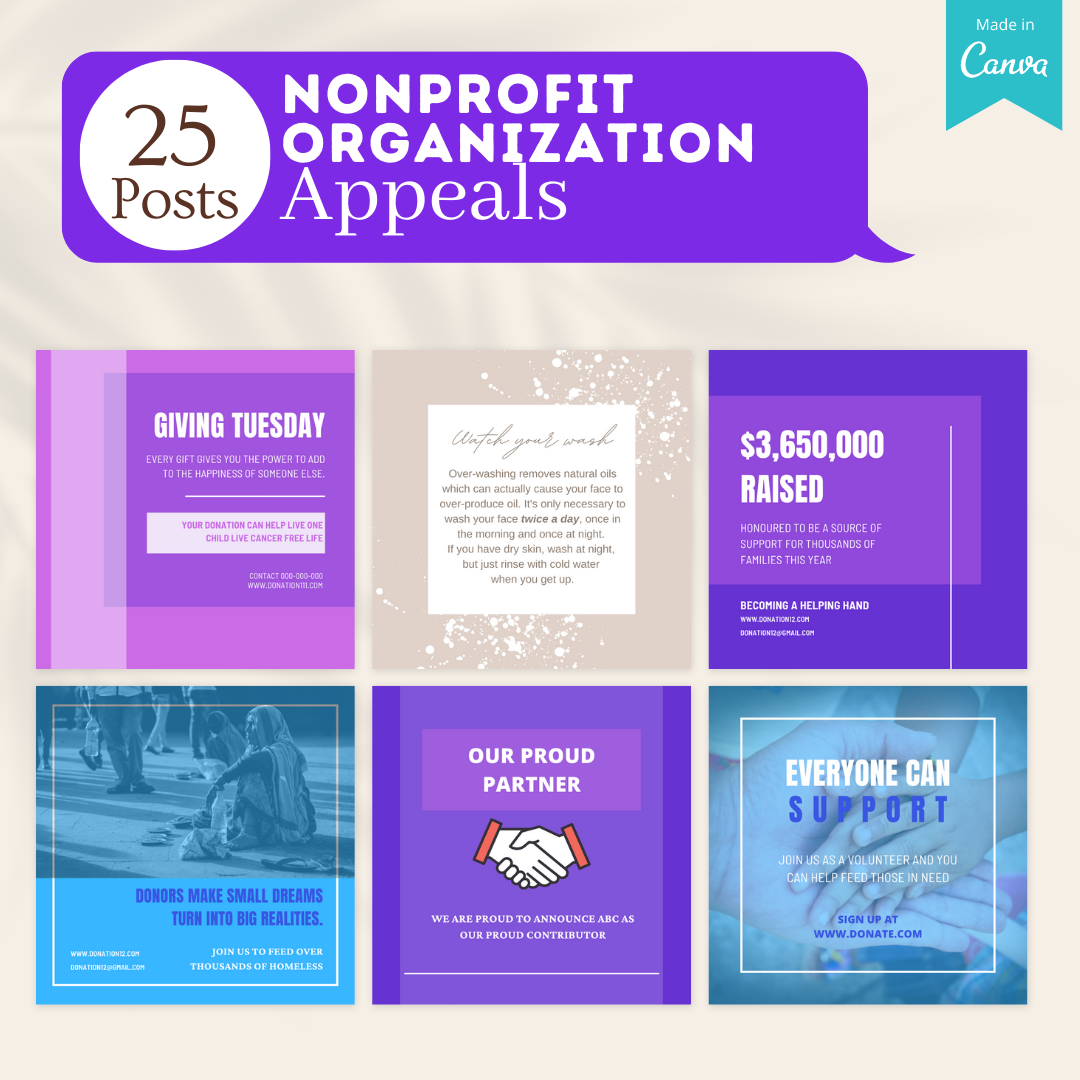 200 Nonprofit Organization Posts -  Social Media Templates