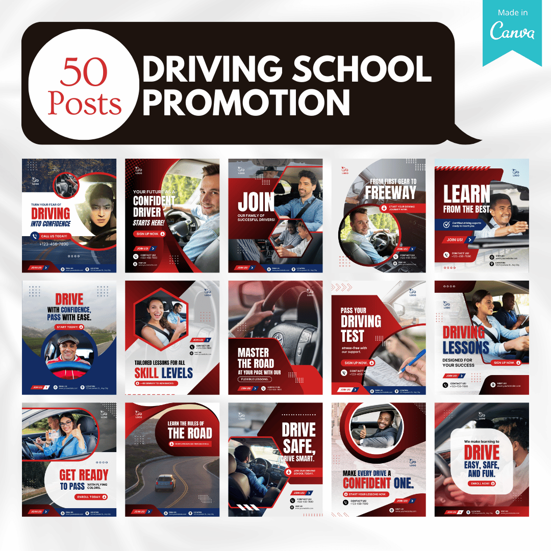 Card Driving Post Design 70 Driving School Promotion Canva Templates – Viralcontent.design