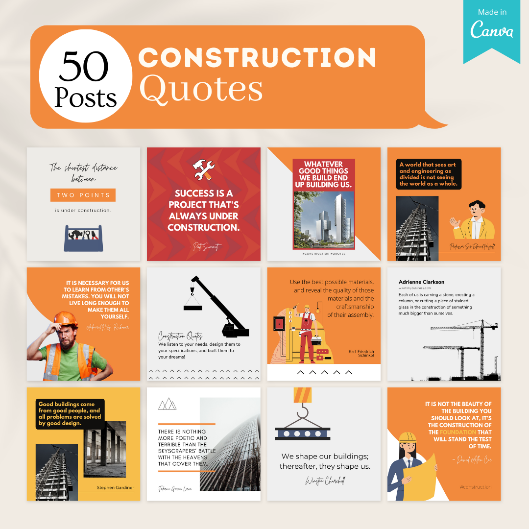 Construction Informative Posts 200 Construction Posts - Social Media Templates – Viralcontent.design