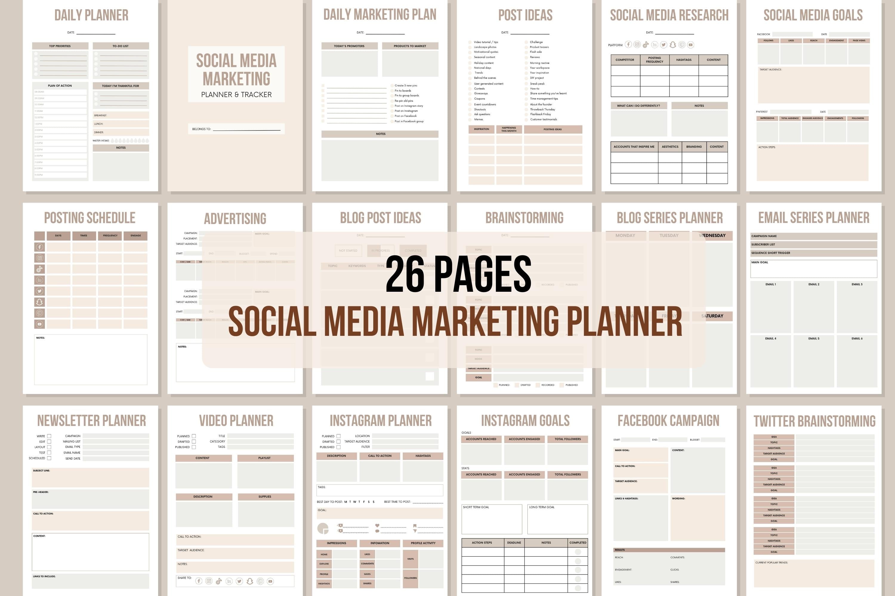 Social Media Marketing PLANNER & TRACKER – 26 Pages