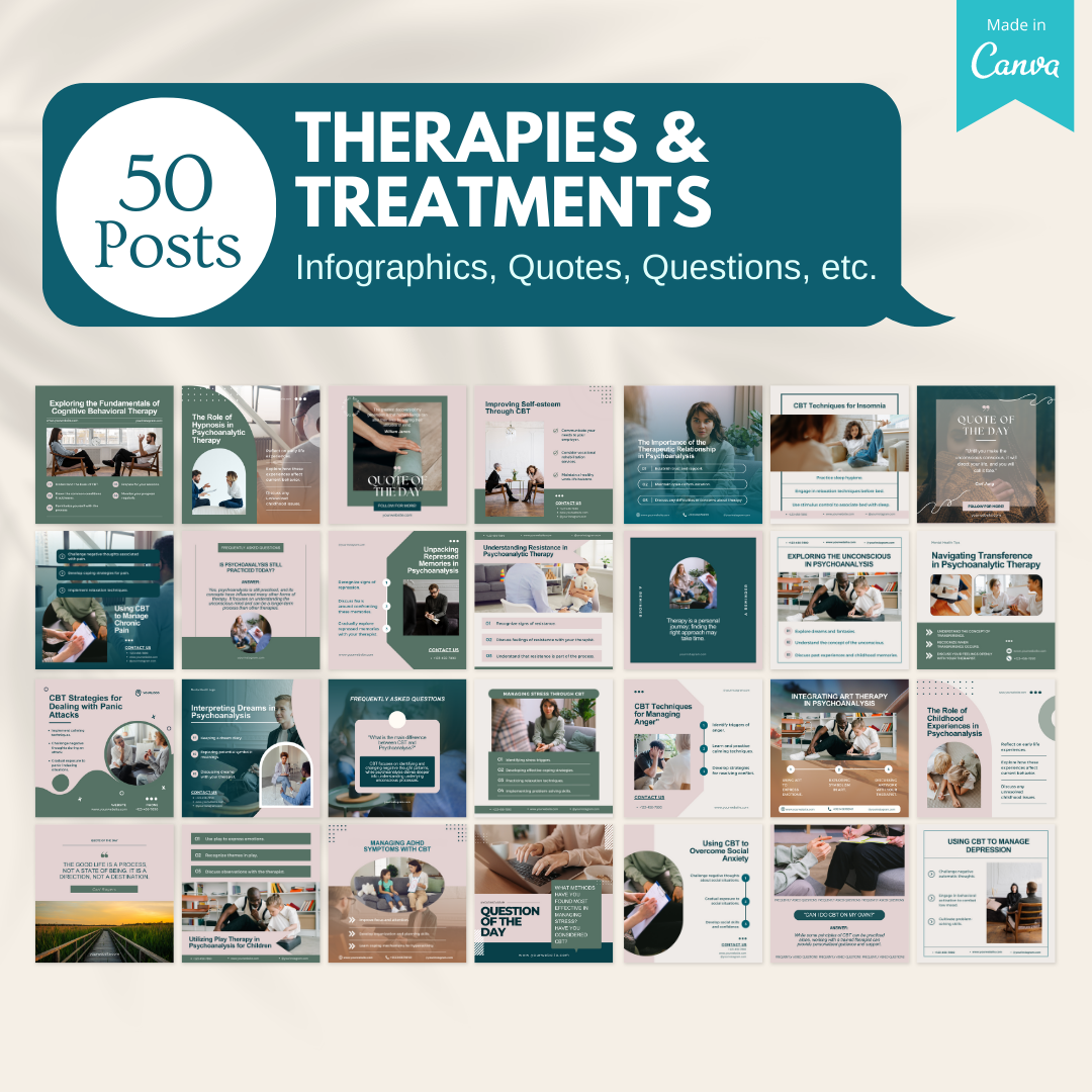 50 Therapies and Treatments Posts - Social Media Templates