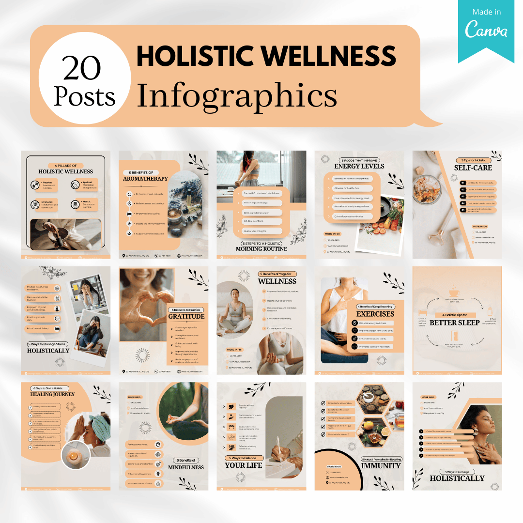 100 Holistic Wellness Canva Templates