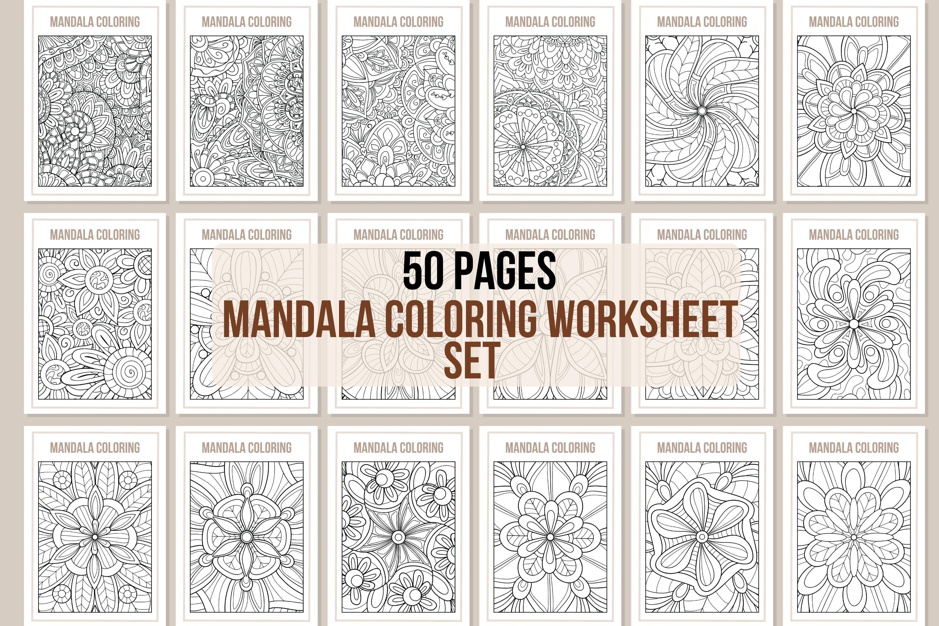 Mandala Coloring Worksheet Set - 50 Pages