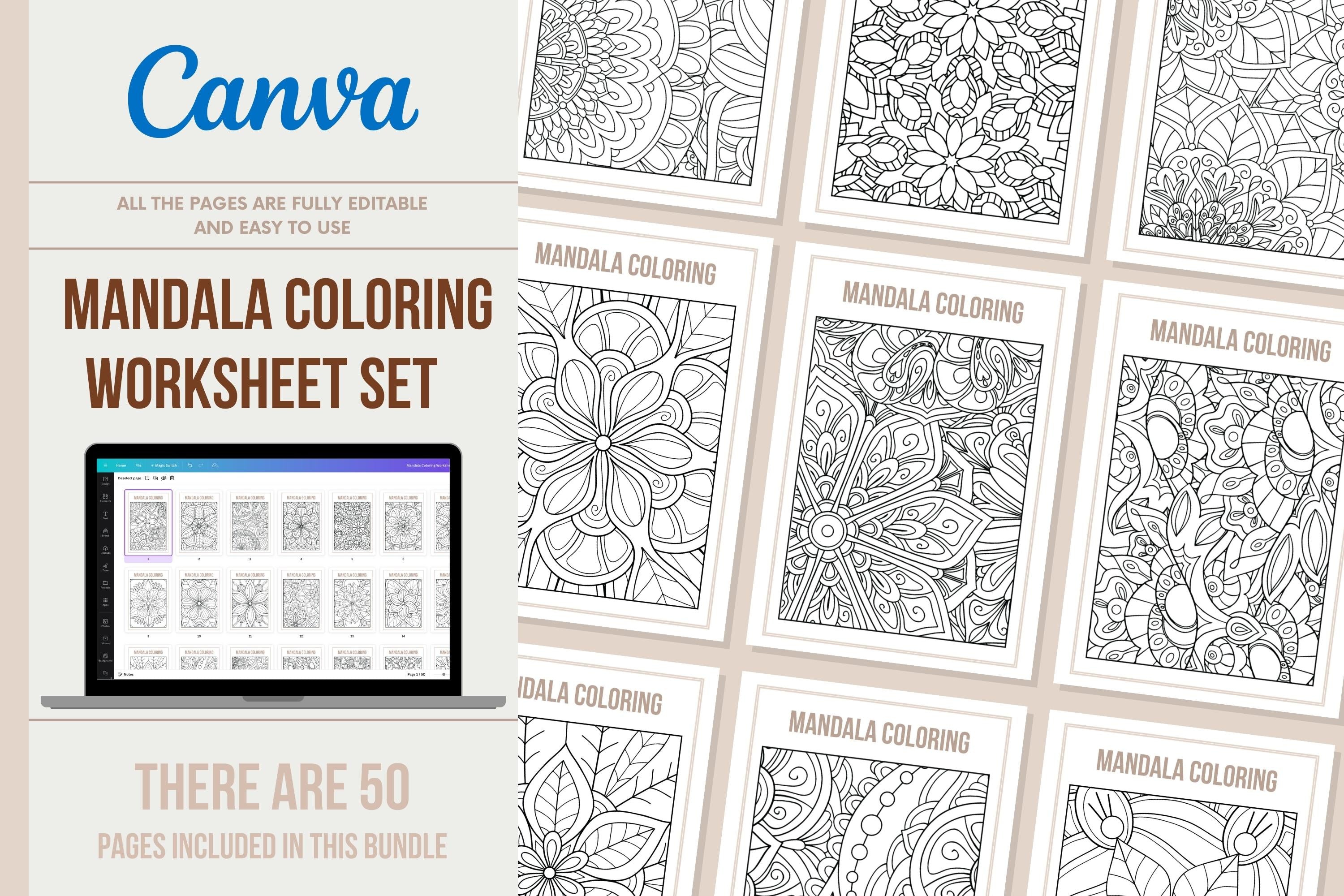 Mandala Coloring Worksheet Set - 50 Pages