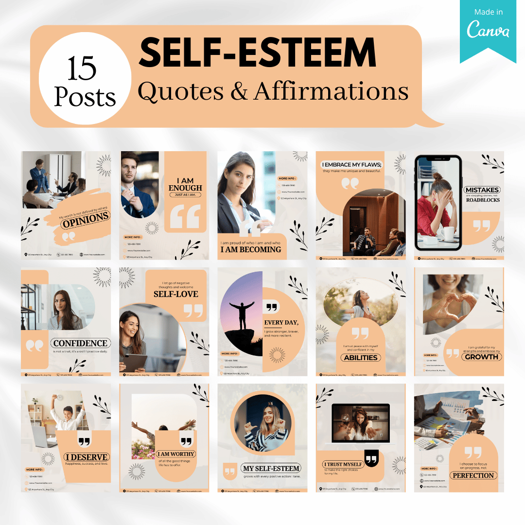 100 Self-Esteem Canva Templates